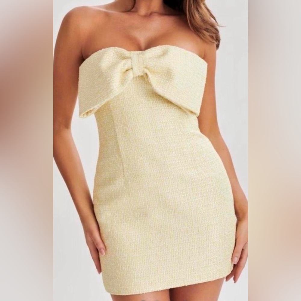 MESHKI Elizabeth Tweed Bow Mini Dress - Lemon 🍋